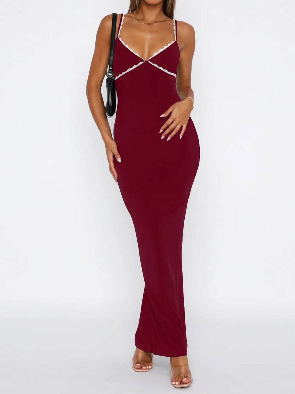 Lace Detail Slim Fit Bodycon Maxi Dress - Blushé Belle