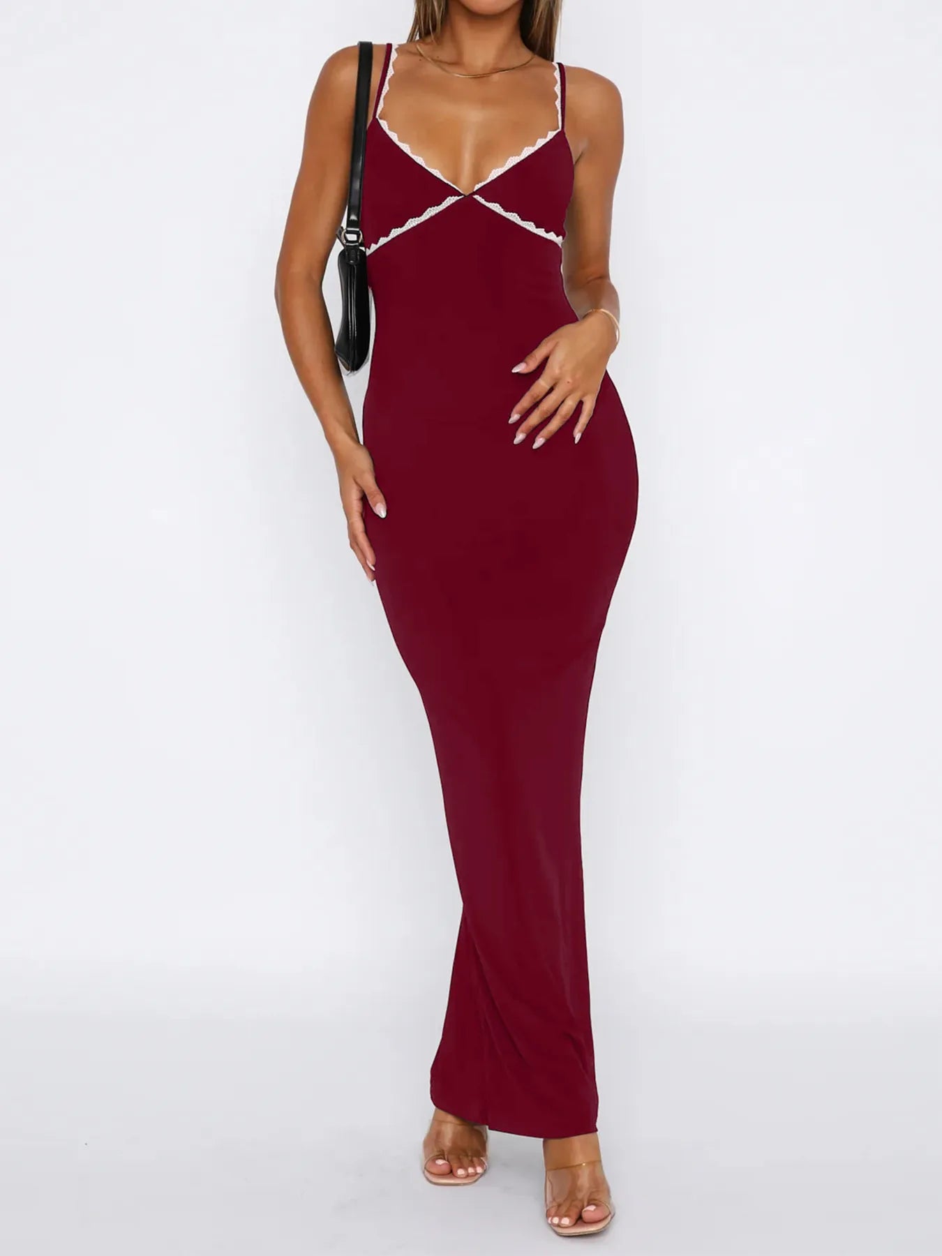Lace Detail Slim Fit Bodycon Maxi Dress - Blushé Belle