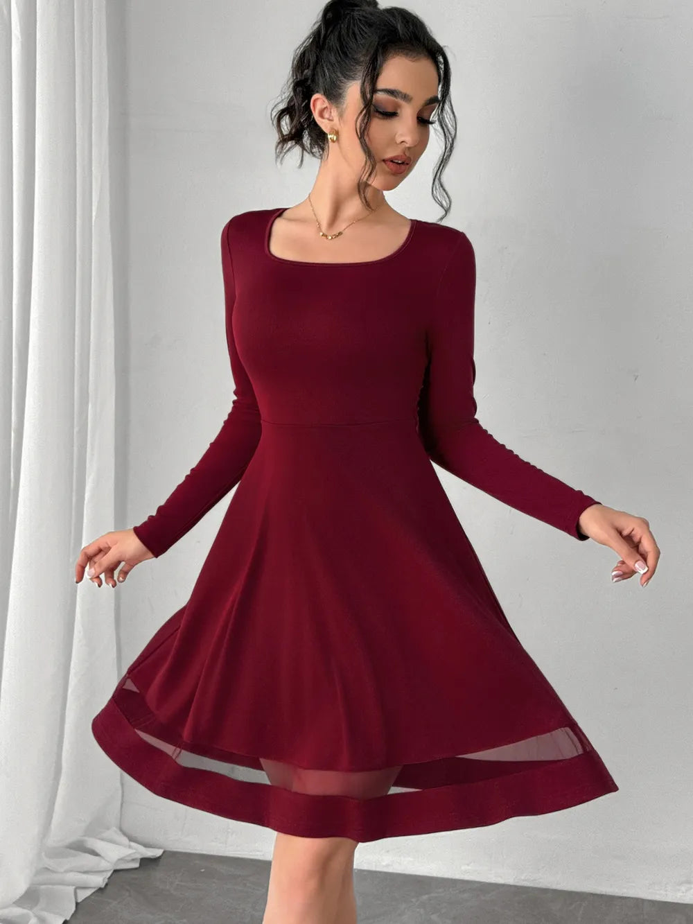 Square Neck Long Sleeve Mini Dress - Blushé Belle