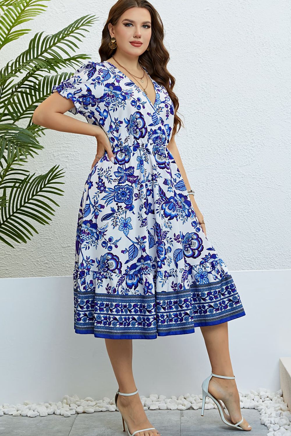 Honey Floral Flounce Sleeve Surplice Dress - Blushé Belle