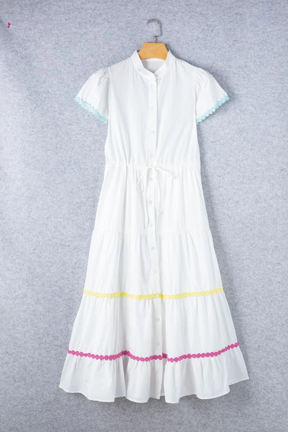 Contrast Trim Button Up Short Sleeve Dress - Blushé Belle