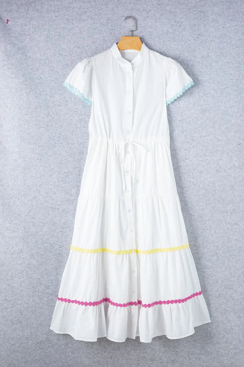Contrast Trim Button Up Short Sleeve Dress - Blushé Belle