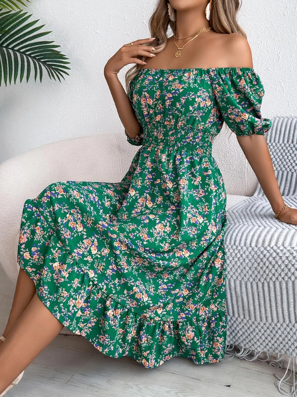 Ruffled Hem Floral Puff Sleeve Dress - Blushé Belle