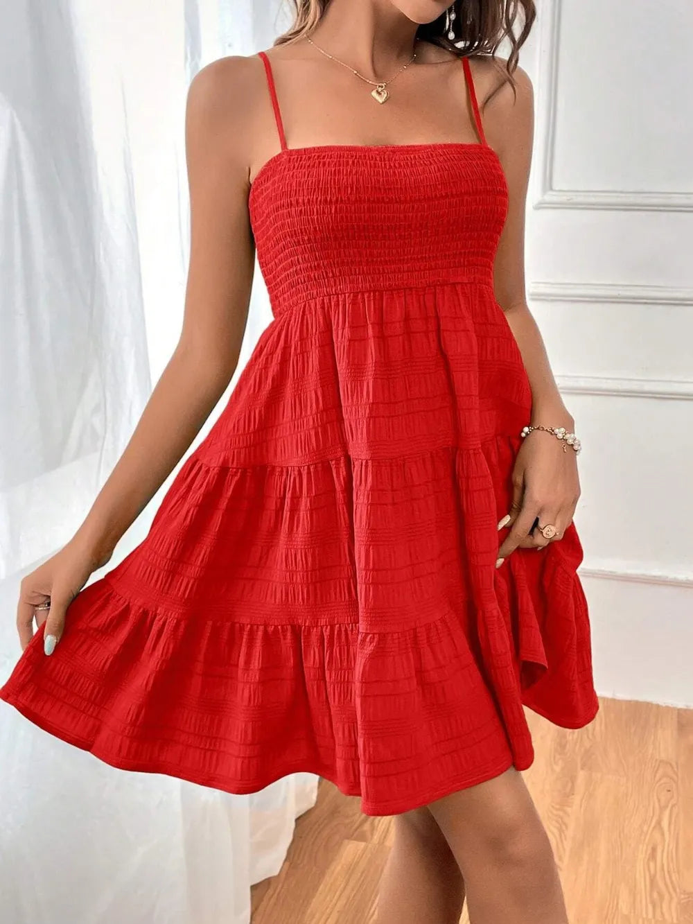 Tiered Smocked Square Neck Cami Dress - Blushé Belle
