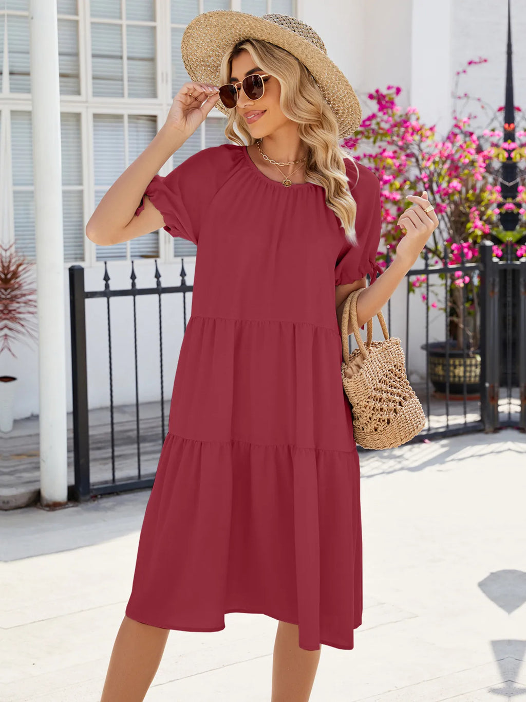 Tiered Round Neck Summer Dress - Blushé Belle