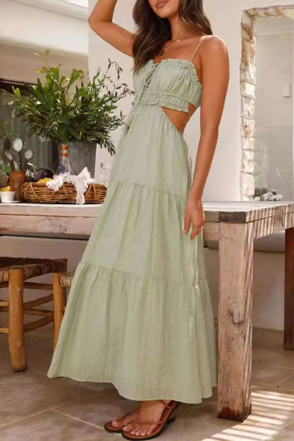 Cutout Square Neck Midi Cami Dress - Blushé Belle