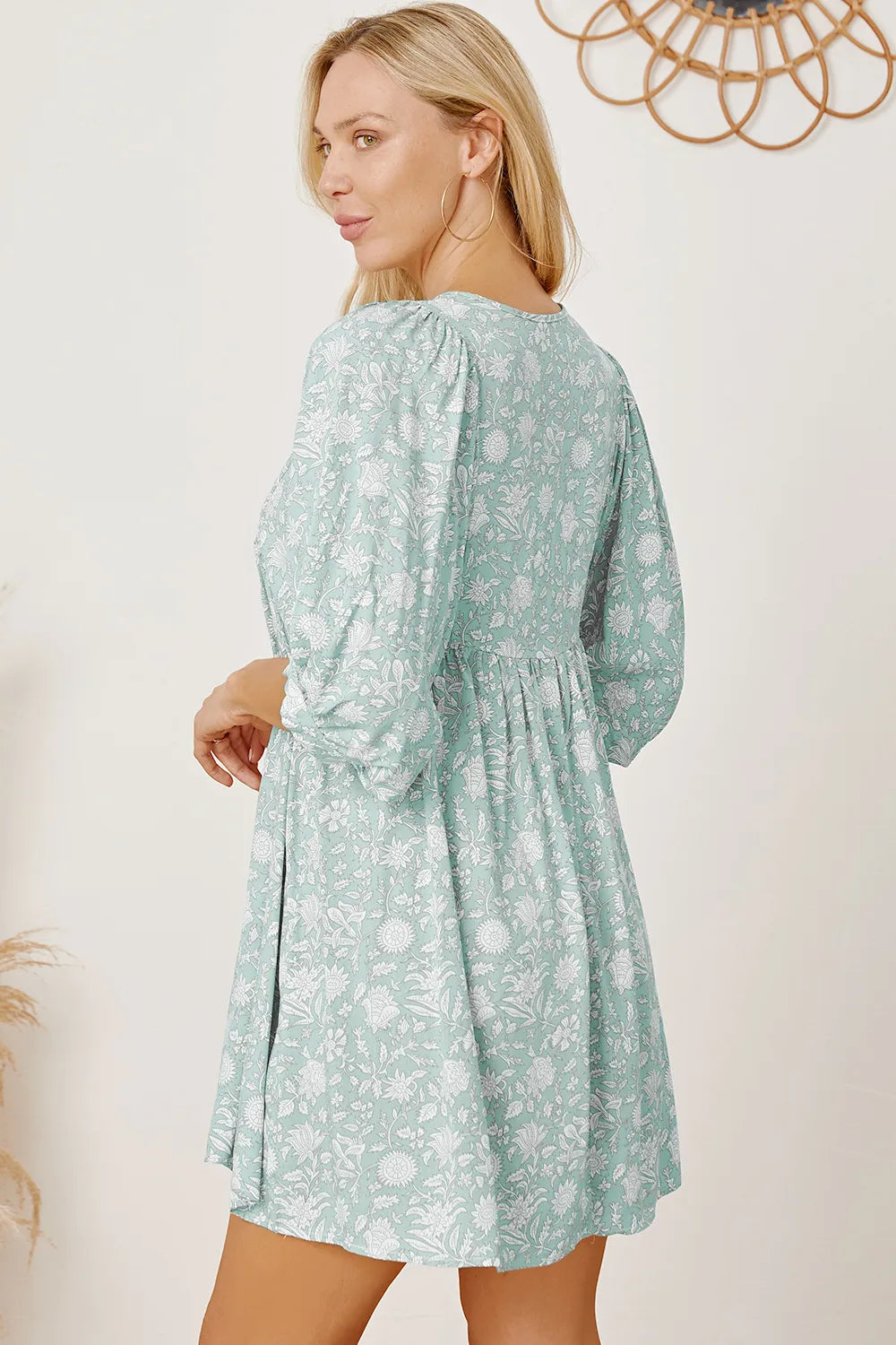 Floral Tie Neck Ruched Babydoll Dress - Blushé Belle