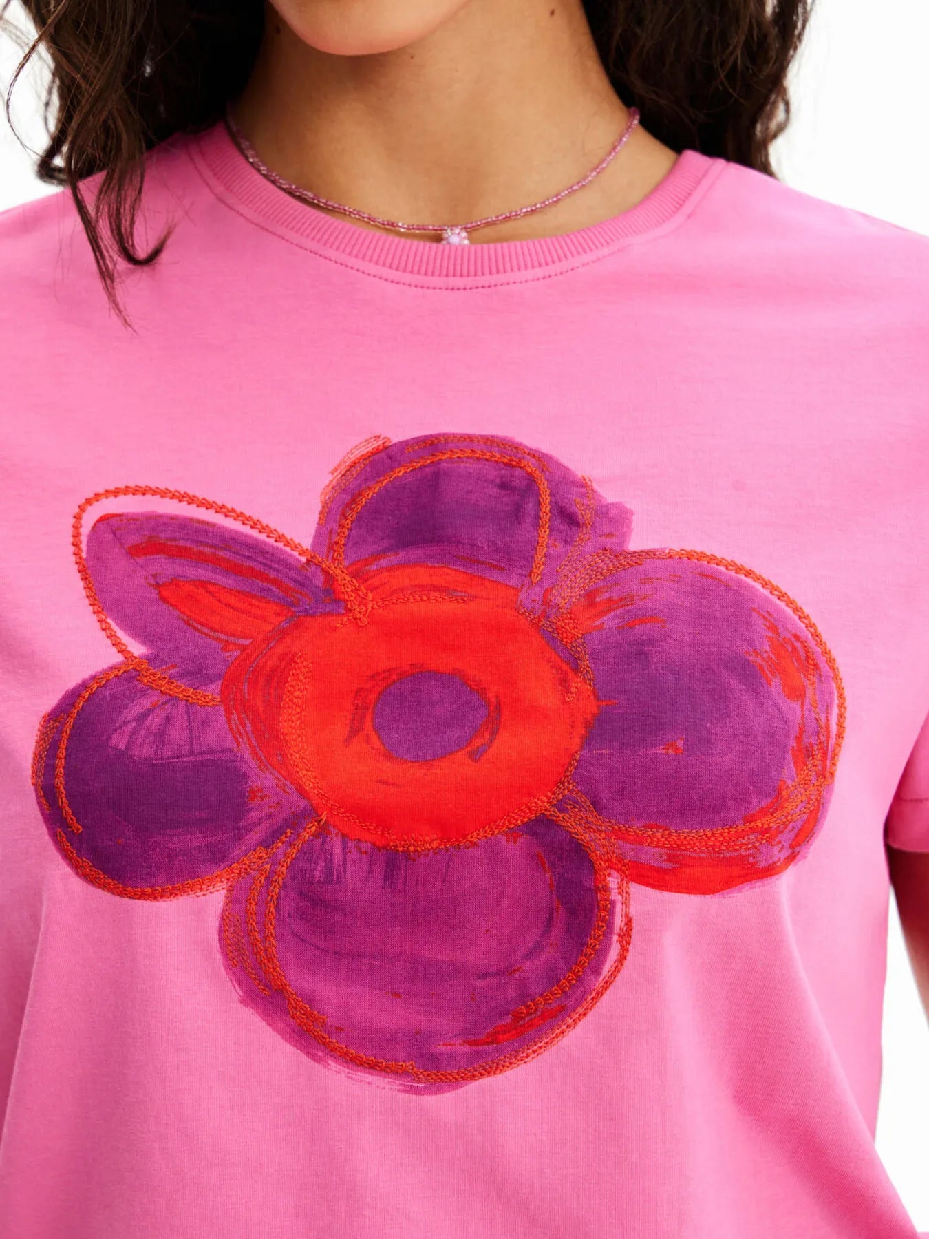 Flower Graphic Round Neck T-Shirt - Blushé Belle